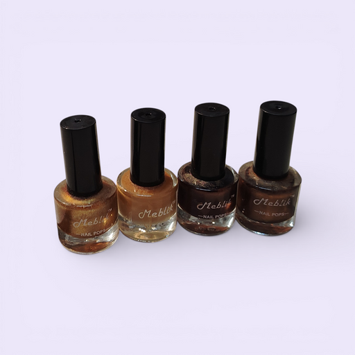 Meblik Nail Pops Brown & Nude Combo Set (4 Pcs) – Long Lasting Glossy Nail Polish | Quick Dry Professional Nail Color for Women