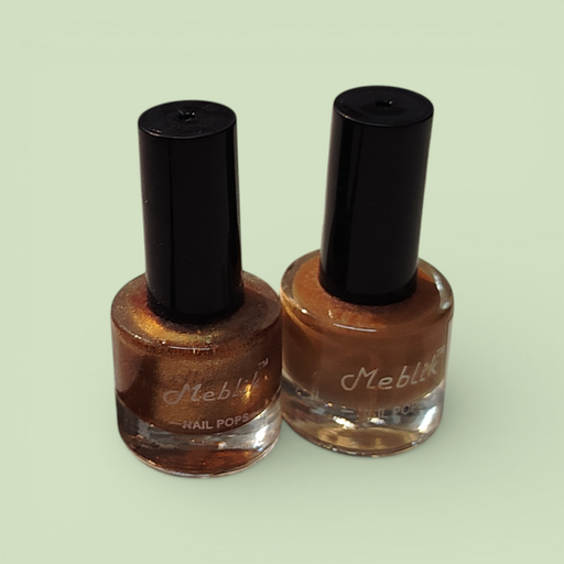 Meblik Nail Pops Nail Polish Combo Pack – Metallic Copper & Glossy Brown Long Lasting Quick Dry Nail Color for Women