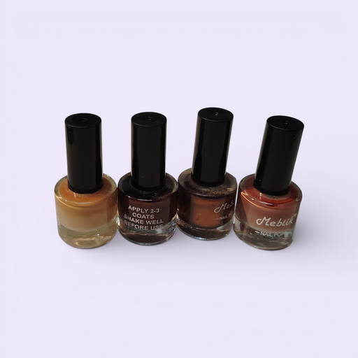 Meblik Nail Pops Nail Polish Set of 4 Shades – Nude, Brown, Metallic Copper & Red Long Lasting Quick Dry Nail Paint Combo for Women