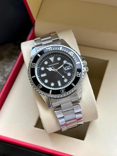 Luxury Black Dial Stainless Steel Watch for Men – Premium Analog Diver Style Wrist Watch with Metal Strap