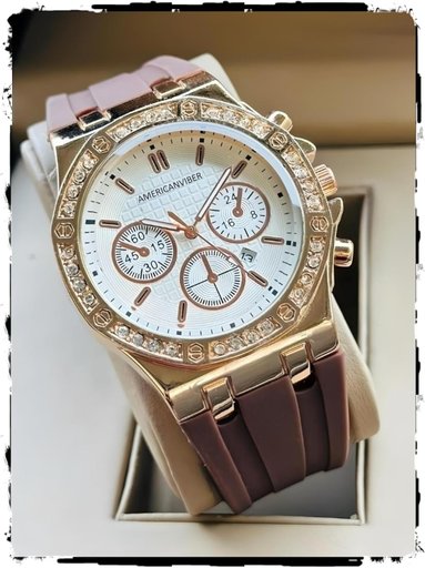 Luxury Rose Gold Crystal Women Watch – Elegant Analog Designer Wrist Watch with Soft Strap