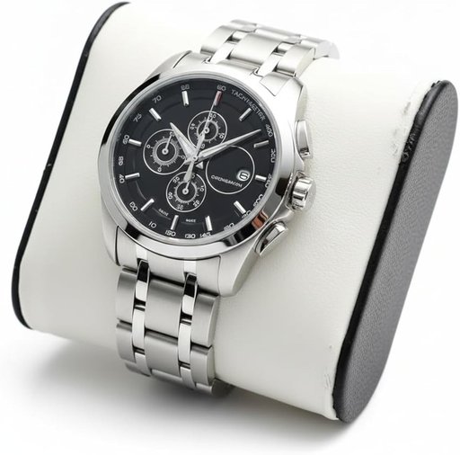 Luxury Black Dial Chronograph Watch for Men – Stainless Steel Strap Premium Analog Business Wrist Watch