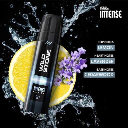 Wild Stone Intense Black No Gas Deodorant for Men - Long Lasting Perfume Body Spray with Lemon & Cedarwood Notes