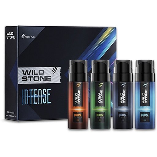 Wild Stone Intense No Gas Body Spray Combo (Pack of 4) - Trance, Woods, Black & Ocean | Long-Lasting 24-Hour Freshness | Premium Men's Grooming Kit