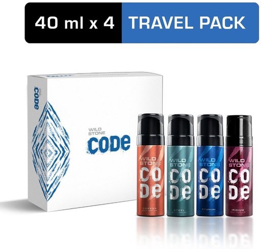 Wild Stone CODE Body Perfume Pack of 4 (40ml each) – Copper, Steel, Titanium & Iridium | Long-Lasting Luxury Deodorant for Men