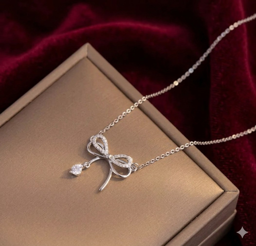 3D bow pendent - silver ✨