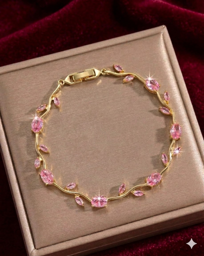 Tulip braclet 💗 14k gold plated with pink stones 