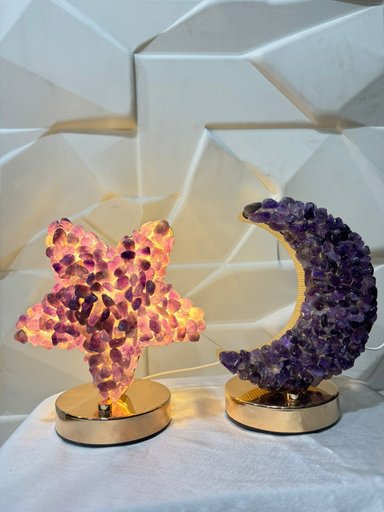 AuraGlow Gems Amethyst Crystal Star & Moon LED Table Lamp  (1 Pcs)