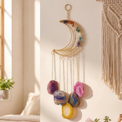 LumiAura Decorative Moon & Agate Slice Hanging For Home & Office Wall Decor