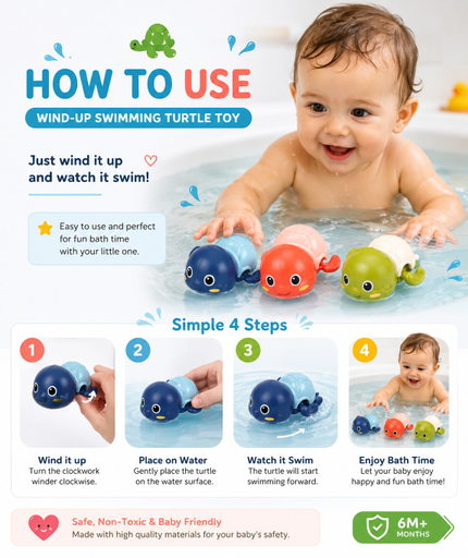 Goligo- Wind Up Swimming Turtle Bath Toy | Floating Water Play Toy for Babies & Kids
