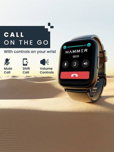 Hammer Fit Plus 1.85 inch Bluetooth Calling Smartwatch with Built-in Games, Metallic Body (Black)