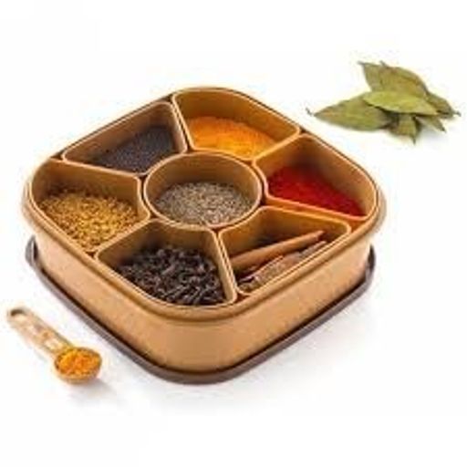 PENTOLE WE CARE FOR YOUR CONVENIENCEPENTOLE WE CARE FOR YOUR CONVENIENCE Plastic Square 7 Sections Multipurpose Masala Rangoli Dabba Box Set, Spice Box Set ,Masala Box - Dabba for Keeping Spices | Spice Box for Kitchen | masala box for kitchen | Masala Container ( Brown
