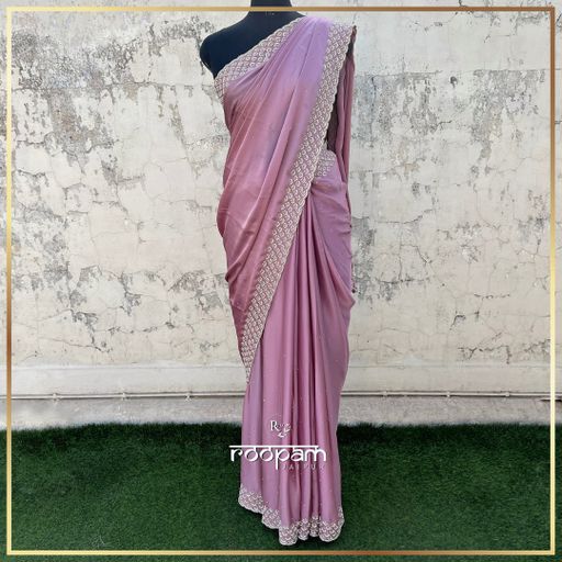 Pure Satin Silk Saree- Onion Pink