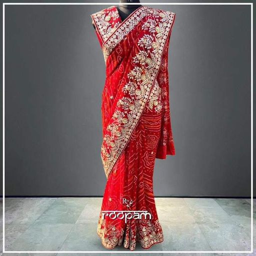 Pure Bandhej Saree featuring Gota Patti, zarfozi, and sequin work