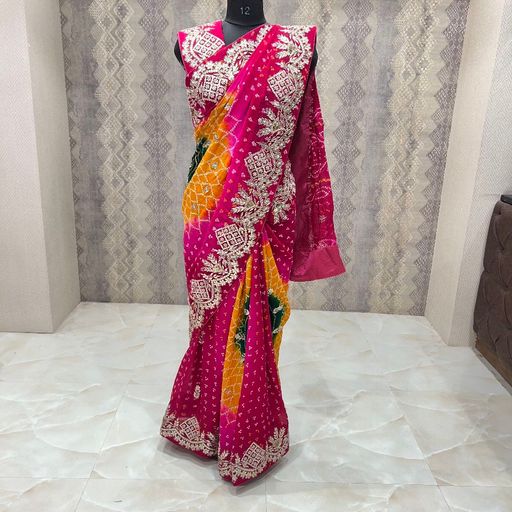 Pure Georgette Multi Colored Bandhani Saree