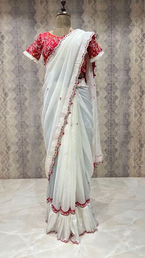 Pure Italian Silk Saree with Semi-Stitched Bandhani Blouse