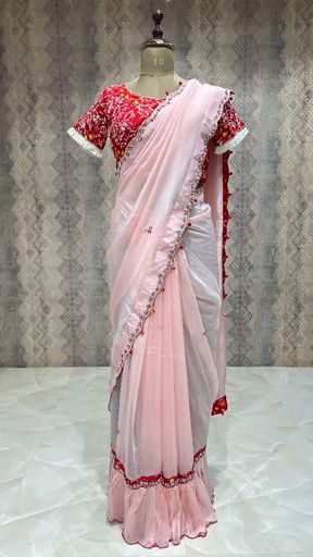 Pure Italian Silk Saree with Semi-Stitched Blouse