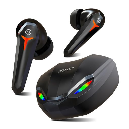 pTron Bassbuds Razer TWS Earbuds, 40ms Gaming Low Latency, TruTalk AI-ENC Calls, Deep Bass, 45H Playtime, HD Mic, In-Ear Bluetooth 5.3 Headphones, Type-C Fast Charge & IPX5 Water Resistant (Jet Black)