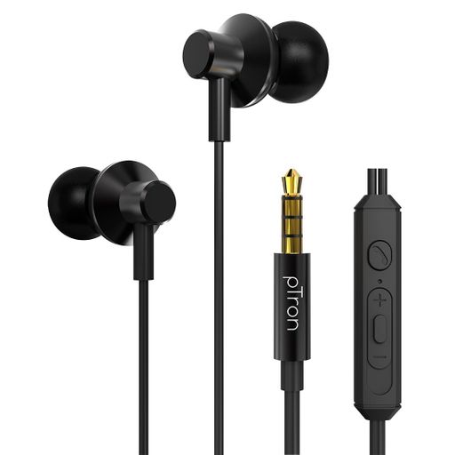 pTron Pride Lite Wired Earphones with Mic, 10mm Driver, Metal Earbuds, 3.5mm Aux, Tangle-Free Cable (Gray)