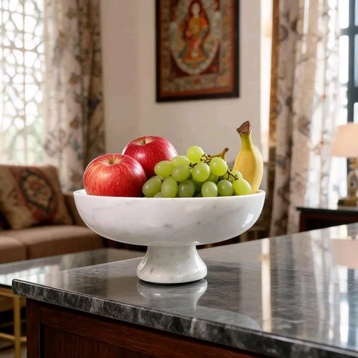 Elegant White Marble Fruit Bowl with Stand