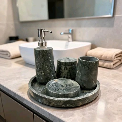 Elegant Green Marble Bathroom Accessory Set - 5 Piece Collection