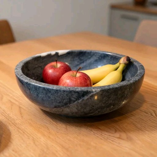 Elegant Black Marble Round Fruit Bowl - 8 Inch