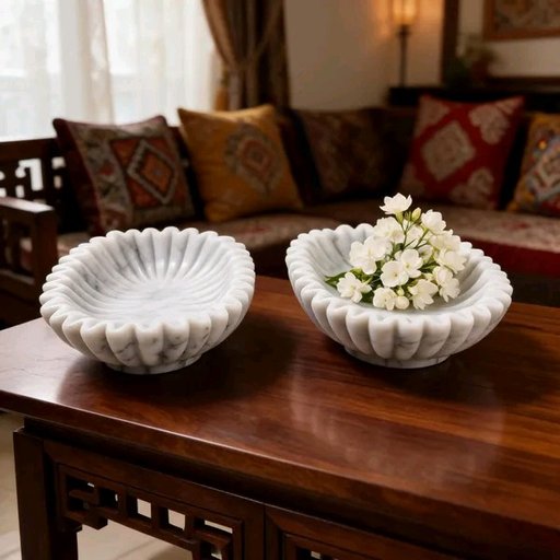 Marble Decorative urli fluted bowl