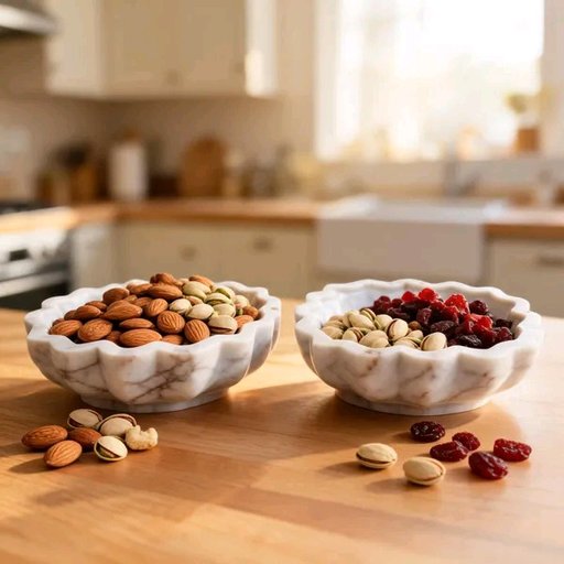Marble Scalloped Dry Fruit Bowl Set Of 2
