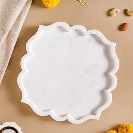 Marble Elegant Scalloped Border Serving Tray