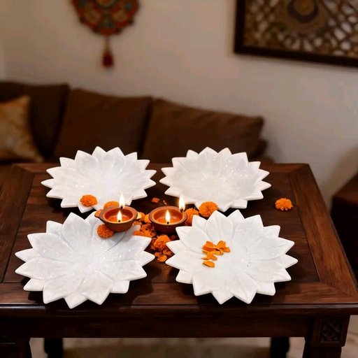 Marble Decorative Lotus Silhouette Tray Set