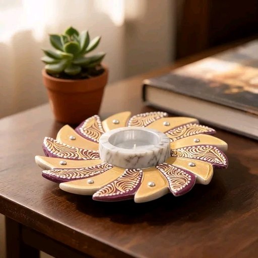Marble Festive Petal Hand Painted Tealight Candle Holder
