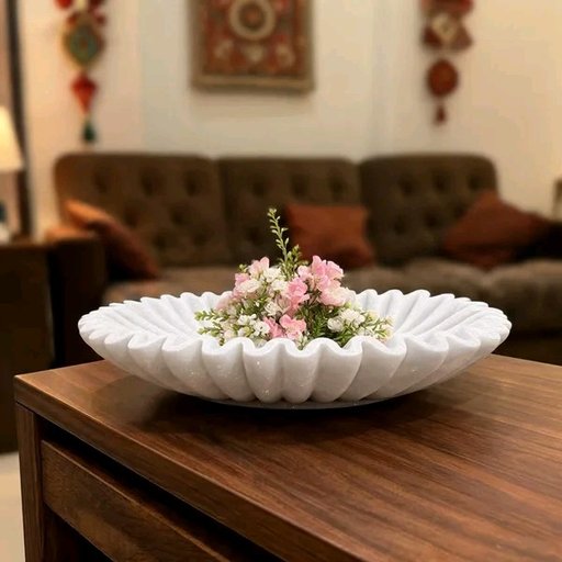Elegant Marble Decorative Bowl with Scalloped Edge