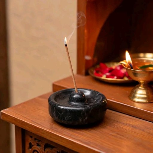 Black Marble Pooja Round Agarbatti Stand