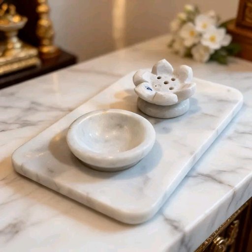 Marble Pooja Diya And Agarbatti Stand