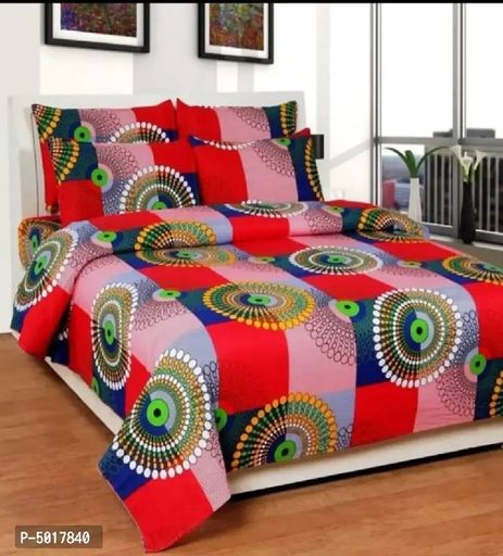 poly cotton printed double bed sheet with 2 pillow cover