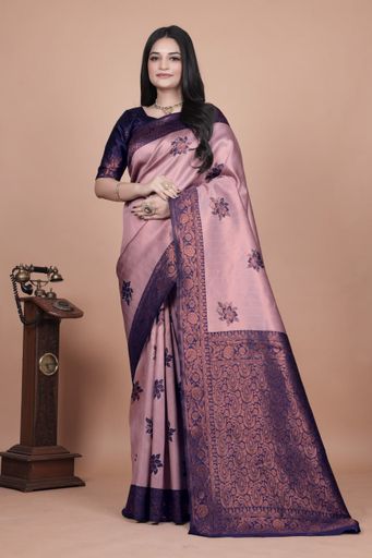 Midnight Blue Banarsi Silk Saree With Motifs