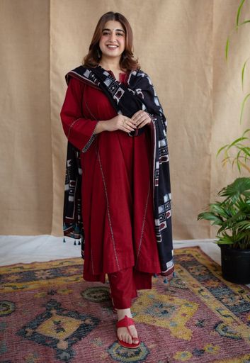 Adira Cotton Jhabba Kali Co-ord Set (Set of 2)