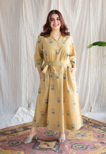Bombay Irani Chai Ajrakh Cotton Hand Embroidered Dress
