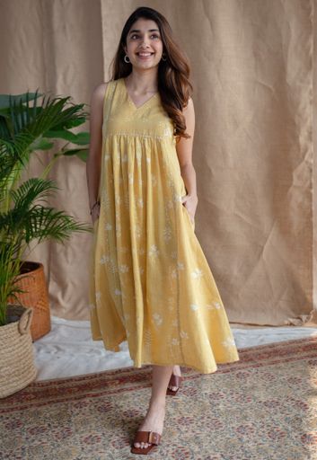 Shyza Dabu Slub Cotton Hand Embroidered Dress