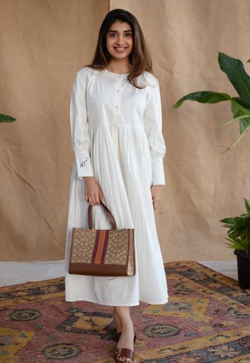 TIECO DyeVerse - White Poplin Cotton Embroidered Dress