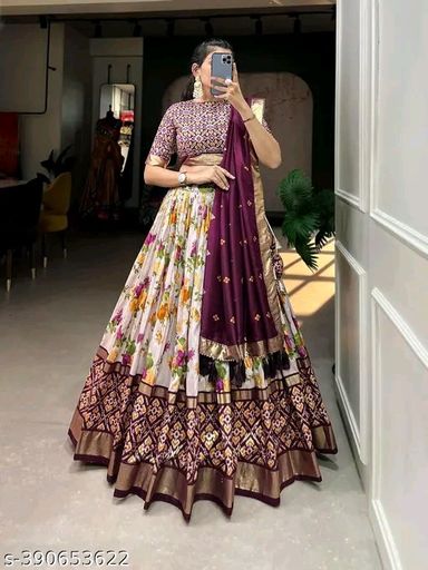 KRELVISA Beautiful Floral Printed Tussar Silk Lehenga Choli