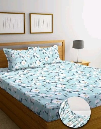   Cotton Elastic King Size Fitted Bedsheet With 2 Pillow Covers