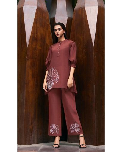 BROWN EMBROIDERED CO-ORD SET (XL)