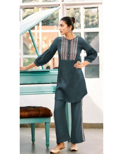 LAMA STEEL EMBROIDERED CO-ORD SET (XXL)