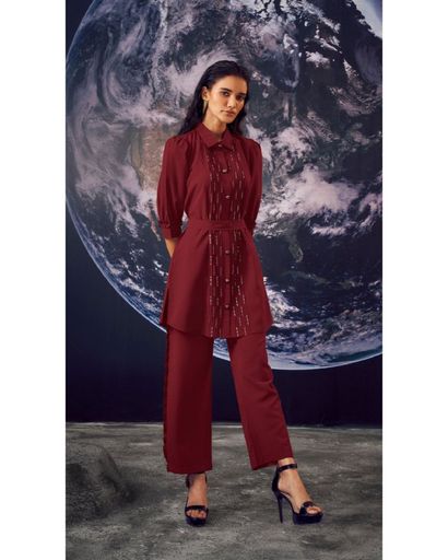 PAPPILION MAROON HANDWORK CO-ORD SET (XL)