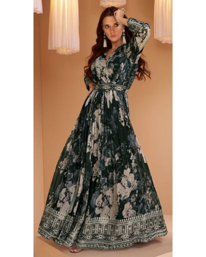 GEORGETTE GOWN IN BLACK & GREY WITH EMBROIDERED WORK (XXL)