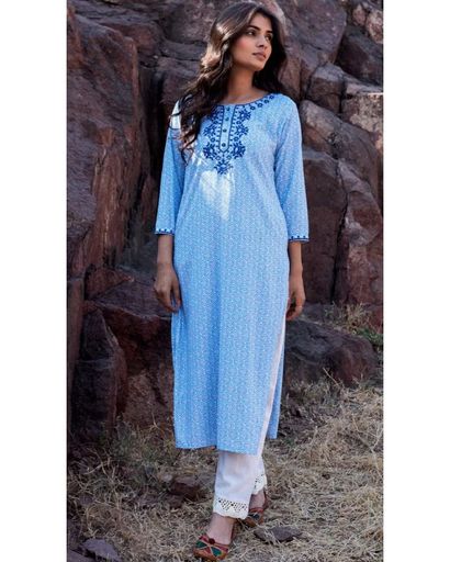 SKY BLUE EMBROIDERED KURTI (XXL)
