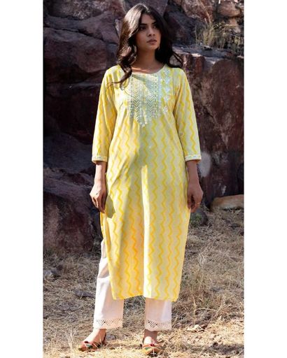 YOKE YELLOW EMBROIDERED KURTI (XXL)