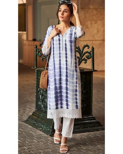 SKY BLUE GEORGETTE EMBROIDERED KURTA (XXL)