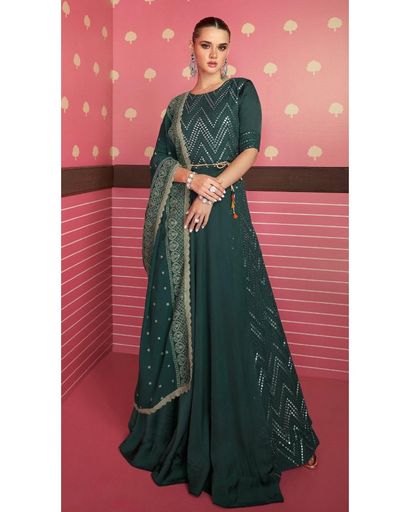 DARK GREEN EMBROIDERED GOWN (L)